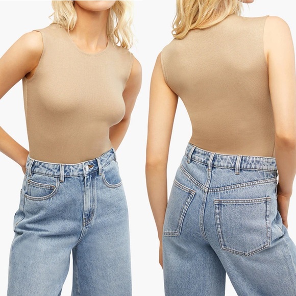 WeWoreWhat - Muscle Tank Rayon Rib Bodysuit - Oat XL - Picture 9 of 11